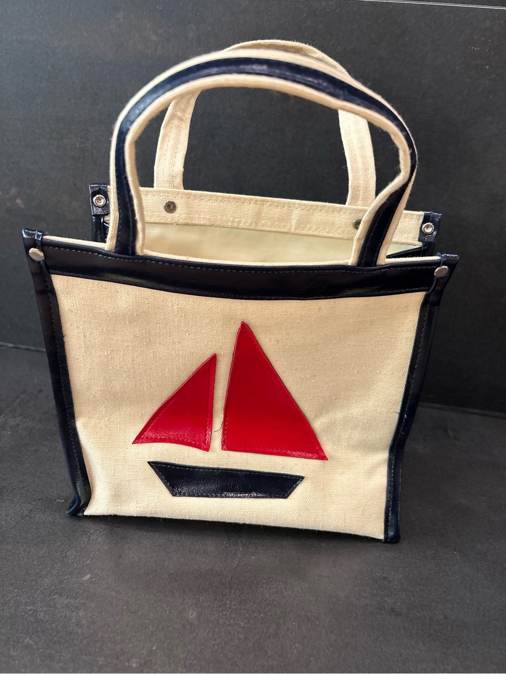 Vintage McDuff Japan Canvas Nautical Sea Bag, Sailboat, Vegan Pleather, Cute, OS - Picture 5 of 15